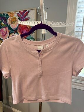 Sunday Best  (Aritzia brand) Short Sleeve Henley Tee - Light Pink